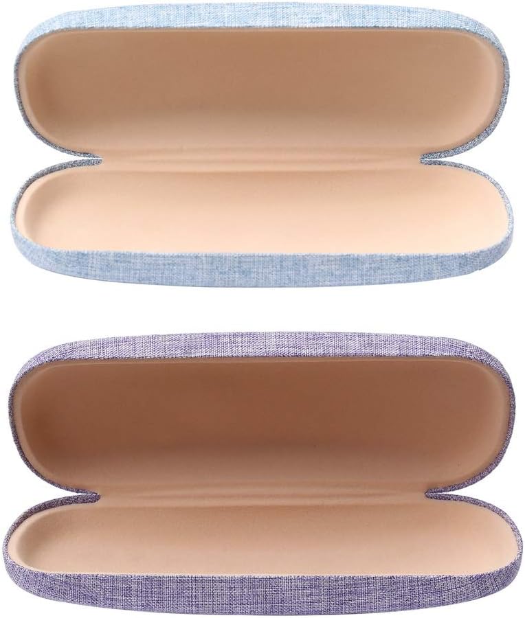 KUOU 2-Pack Hard Shell Eyeglasses Case — Linen Fabric with Drawstring Pouch & Cleaning Cloth