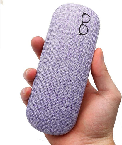 KUOU 2-Pack Hard Shell Eyeglasses Case — Linen Fabric with Drawstring Pouch & Cleaning Cloth