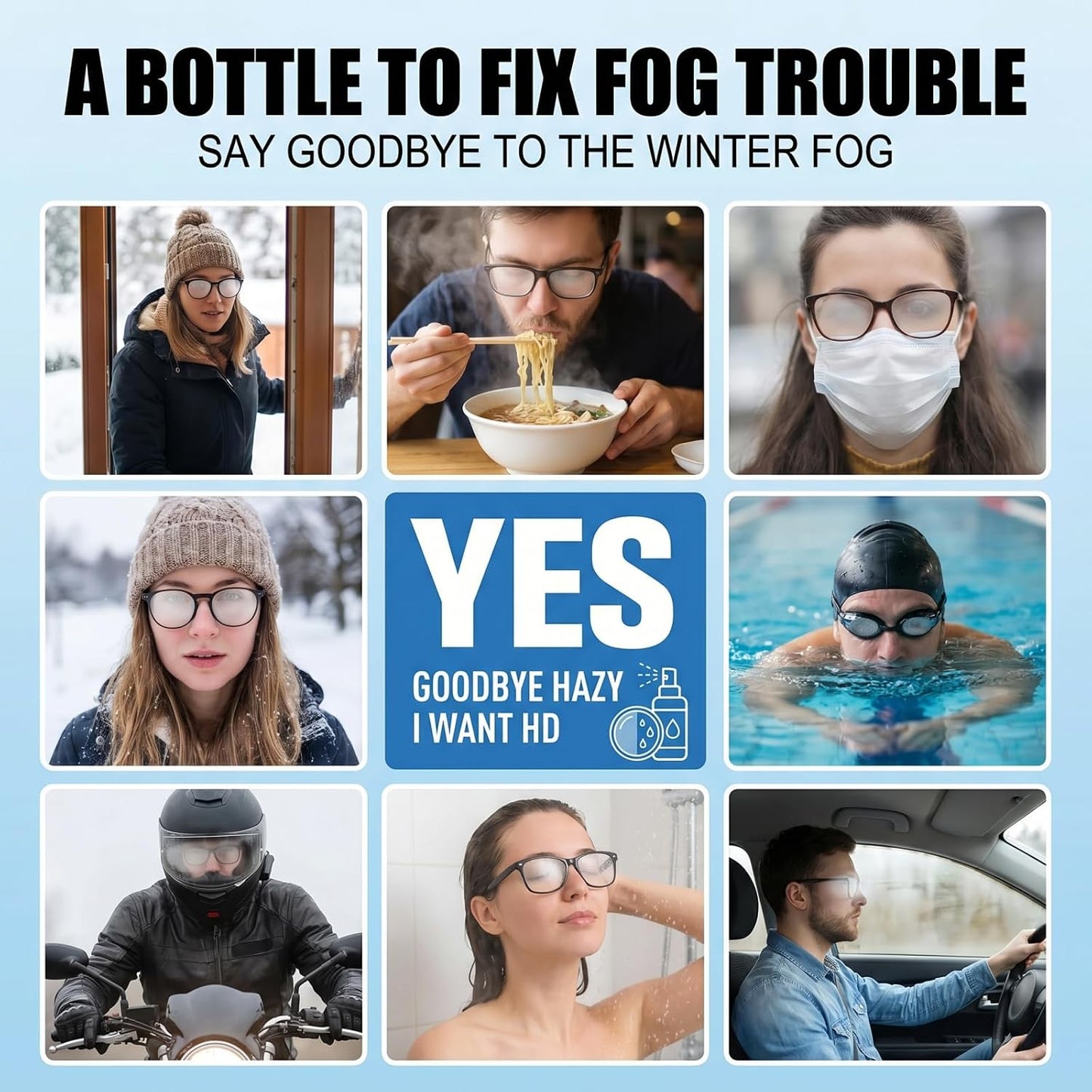 Anti-Fog Spray for Glasses, Goggles & Car Windows — Long-Lasting Streak-Free Formula
