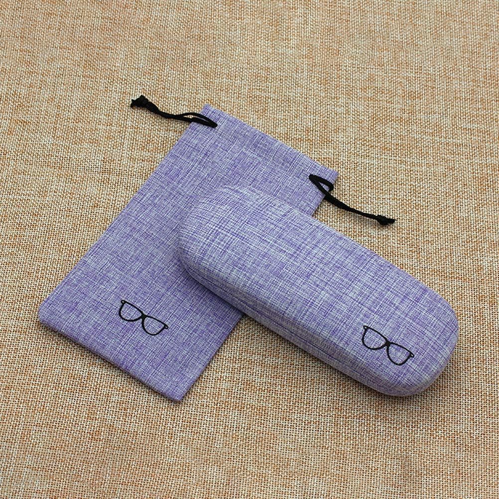 KUOU 2-Pack Hard Shell Eyeglasses Case — Linen Fabric with Drawstring Pouch & Cleaning Cloth