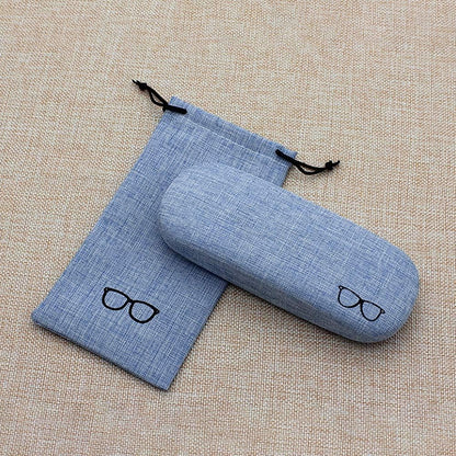 KUOU 2-Pack Hard Shell Eyeglasses Case — Linen Fabric with Drawstring Pouch & Cleaning Cloth